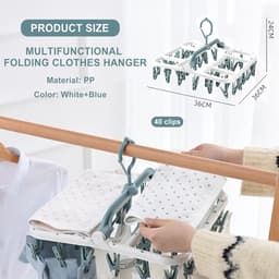 Droogrek,Biluer 1PCS Clips Droogrek Plastic 40 Peg Opvouwbare Indoor Sok Droger Wind-proof Kleerhanger Rack Opknopende Droger voor Sokken Ondergoed Schoen Inlegzolen Baby Kleding Handschoenen (Wit+Blauw) — thumbnail 4