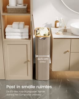 AALVERO - Wasmand - Wasbox - Wasmand met deksel - Ruimtebesparend - Uitneembare waszak - 65L - Oxford stof - Bamboe - Camel Bruin — thumbnail 3