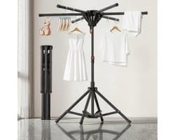 Dailygoods Wasrek van koolstofstaal, opvouwbaar, staand, draagbaar, met 6 uittrekbare stangen, hoogte- en breedteverstel