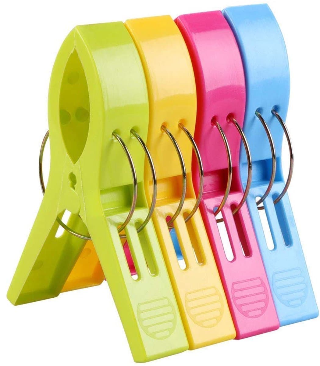Dailygoods - Strandhanddoekclips - Grote Wasknijpers - Antislip Ontwerp - Felgekleurde Plastic - Voor Ligbedden en Wasgoed - 4 Stuks — afbeelding 1