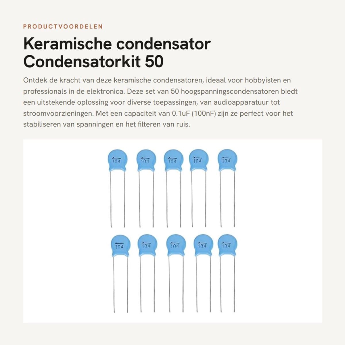 Dailygoods - Keramische condensator - Condensatorkit 50 stuks - Hoogspanningscapaciteit - 1000V 104M 0.1uF - Betrouwbare condensatoren - Geschikt voor... — afbeelding 1
