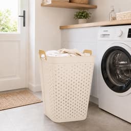 5Five zeer ruime wasmand Kolos - 2x - beige - 74 liter - 44 x 64 cm - kunststof - wasbox - mand voor wasgoed - badkamer - met handvatten — thumbnail 2