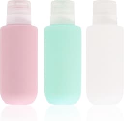 Siliconen reisfles van 200 ml voor toiletartikelen, 3 stuks lekvrije hervulbare knijpbare containers voor lotion, vloeibare shampoo, conditioner, toiletartikelen, BPA-vrij en TSA-goedgekeurde — thumbnail 1