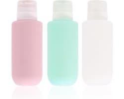 Siliconen reisfles van 200 ml voor toiletartikelen, 3 stuks lekvrije hervulbare knijpbare containers voor lotion, vloeibare shampoo, conditioner, toiletartikelen, BPA-vrij en TSA-goedgekeurde