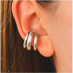 Oormanchet Voor Oor Zonder Piercing, Chunky Oormanchet Sieraden Voor Vrouwen En Jongeren, Hypoallergeen Kraakbeen, Roestvrij Staal, Gepolijst, Zilver, Effen, 1 Stuks — thumbnail 2