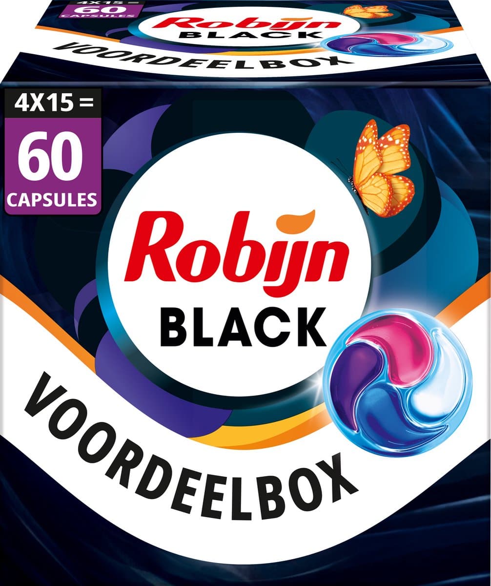 Robijn Wasmiddel - 4-in-1 Wascapsules - Black Velvet - 4 x 15 stuks - 60 Wasbeurten - Voordeelverpakking — afbeelding 1
