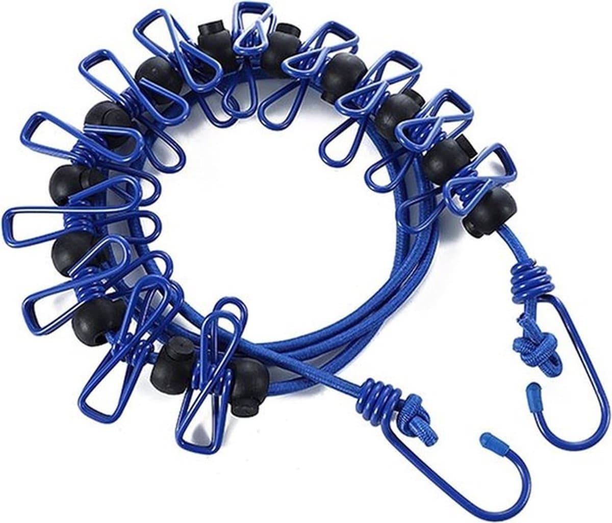 Draagbare Waslijn - 1 stuk, reisbare, verstelbare, uitrekbare winddichte waslijn met 12 draadclips en antislip gesp voor kamperen en wassen/drogen - blauw — afbeelding 1