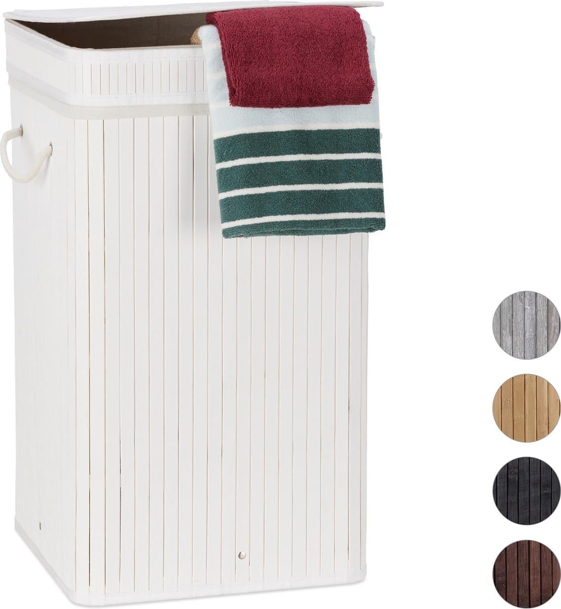 Bamboe wasmand met deksel - 70 liter - wit - opvouwbaar — afbeelding 1