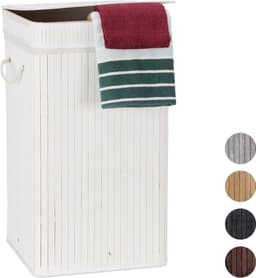 Bamboe wasmand met deksel - 70 liter - wit - opvouwbaar — thumbnail 1