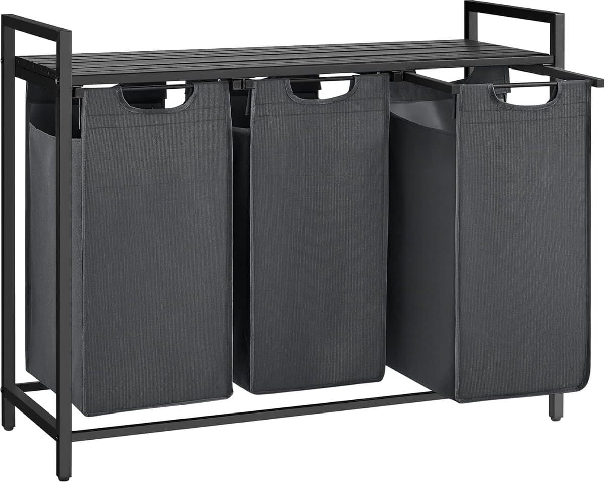 Hoppa! - Wasmand met 3 vakken - Oxford-stof - 3 x 38 L - 92,5 x 33 x 72 cm - zwart-grijs — afbeelding 1