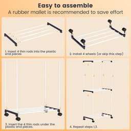 Klein vrijstaand handdoekrek - ruimtebesparende wasdroger met wielen - 3 niveaus - voor badkamers, woningen en bijkeukens folding wall laundry rack — thumbnail 4
