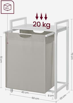 Hoppa! - Wasmand - 1 vak, 1 afneembare zak van Oxford-stof, plank, metalen frame, 65 l, wit — thumbnail 2