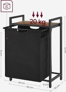 Hoppa! - Wasmand - 65 L, 50 x 33 x 72 cm - Vintage Bruin-Zwart — thumbnail 2