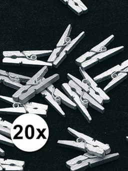 Mini knijpertjes - 20x st - zilver - 2 cm - hout - knijpers - miniknijpers - kleine wasknijpers - voor kaarten - hobby — thumbnail 3