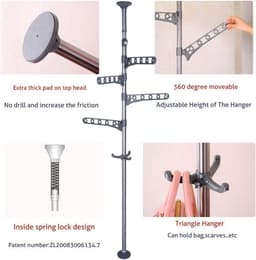 Wanddroogrek Kledingrek Telescopische Stang Vloer tot Plafond - Verstelbaar - Hoogte - Metaal - Hoekspanning Polen - Hangend Rek Wanddroogrek — thumbnail 4