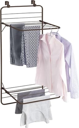 Ruimtebesparend metalen droogrek om aan de deur te hangen - 2 niveaus - praktische wasdroger voor badkamer of wasruimte - brons - wasrek met deurbevestiging — thumbnail 5