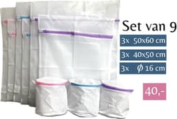 Waszak - Wasnetten met rits - Set van 9 - 60 x 50 cm - 50 x 40 cm - Ø 16 cm - Incl. verzenden - Ritssluiting - Wasnetjes - Washing Bag - Laundry - Waszakken - Wasnet lingerie bh - Transparant - Wit - 100% polyester - Bescherm je wasgoed en wasmachine — thumbnail 1