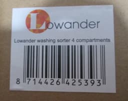 Lowander wasmand met deksel 120 liter - Wassorteerder met 4 vakken - Op wieltjes - Dark Light Towel Color - Wasverzamelaar met zwenkwielen - Grijs / Wit — thumbnail 5