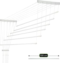KADAX Plafondwasdroger, wasdroger voor het plafond 6, wanddroger met polyethyleen beklede stalen spijlen, plafonddroger, draagvermogen 12 kg (6 x 100 / wit) — thumbnail 2