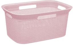 Wasmand van rotan gevlochten - lichtroze - kunststof - 45 liter - 59 x 41 x 27 cm — thumbnail 1