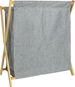 QUVIO Wasmand - 40 liter - Wasmanden - Was sorteerder - Opbergmand - Wasbox - Inklapbaar - Houten frame - Stof - Grijs - 30 x 52 x 57 cm — thumbnail 3