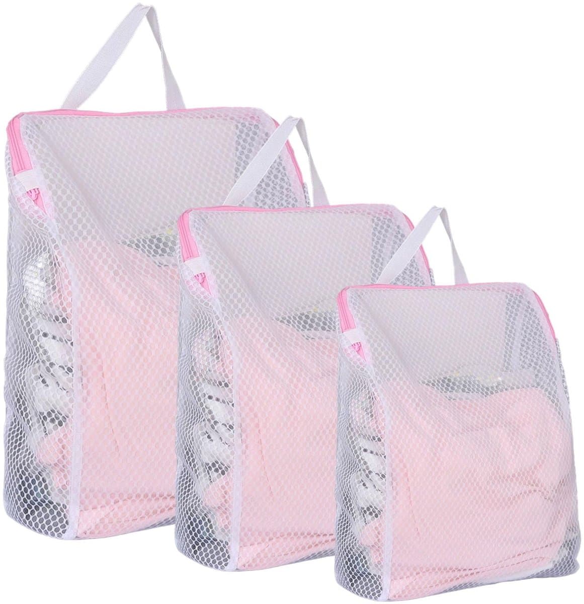 Unyqoos® Set van drie kleurrijke waszakken met handgrepen voor delicate kledingstukken — afbeelding 1