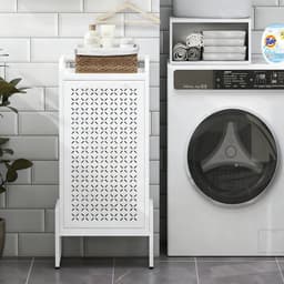 VEEHAUS® Tessi Wasmand - Luxe Wasverzamelmand – Wasbox – Ergonomisch Uitneembare Zak – Metalen Frame van Hoogwaardig Staal - 42 x 35 x 93 cm – Crème — thumbnail 5