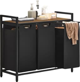 Sensova Wasmand Met 3 Vakken en Opbergruimte - Uitschuifbare Waszakken van Oxford Stof Met Grote Capaciteit - Stevig Stalen Frame en Praktische Plank Voor Georganiseerde Wasruimte — thumbnail 5