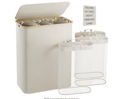 160L Opvouwbaar Wasmand,met 3 uitneembare zakken,Wassorteerder - wasmand - Melk wit