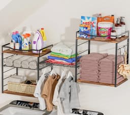 Wandplanken voor Wasserij met Metalen Manden - 3 Laags Opslagplanken voor Badkamer en Keuken — thumbnail 4