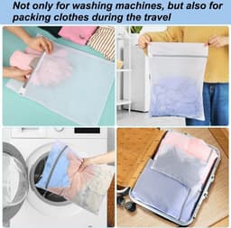 Waszakken - Wasnetten - Bescherm je Wasgoed en Wasmachine - Packing Cubes - Travel Organizer - 3 stuks - voor Wasgoed (Sokken, Lingerie & T-Shirts) - Wit — thumbnail 4