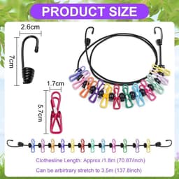 Intrekbare waslijn voor op reis - 1,8 meter lang - 2 stuks - inclusief 12 wasknijpers - draagbaar en ideaal voor camping en outdoor gebruik. — thumbnail 3