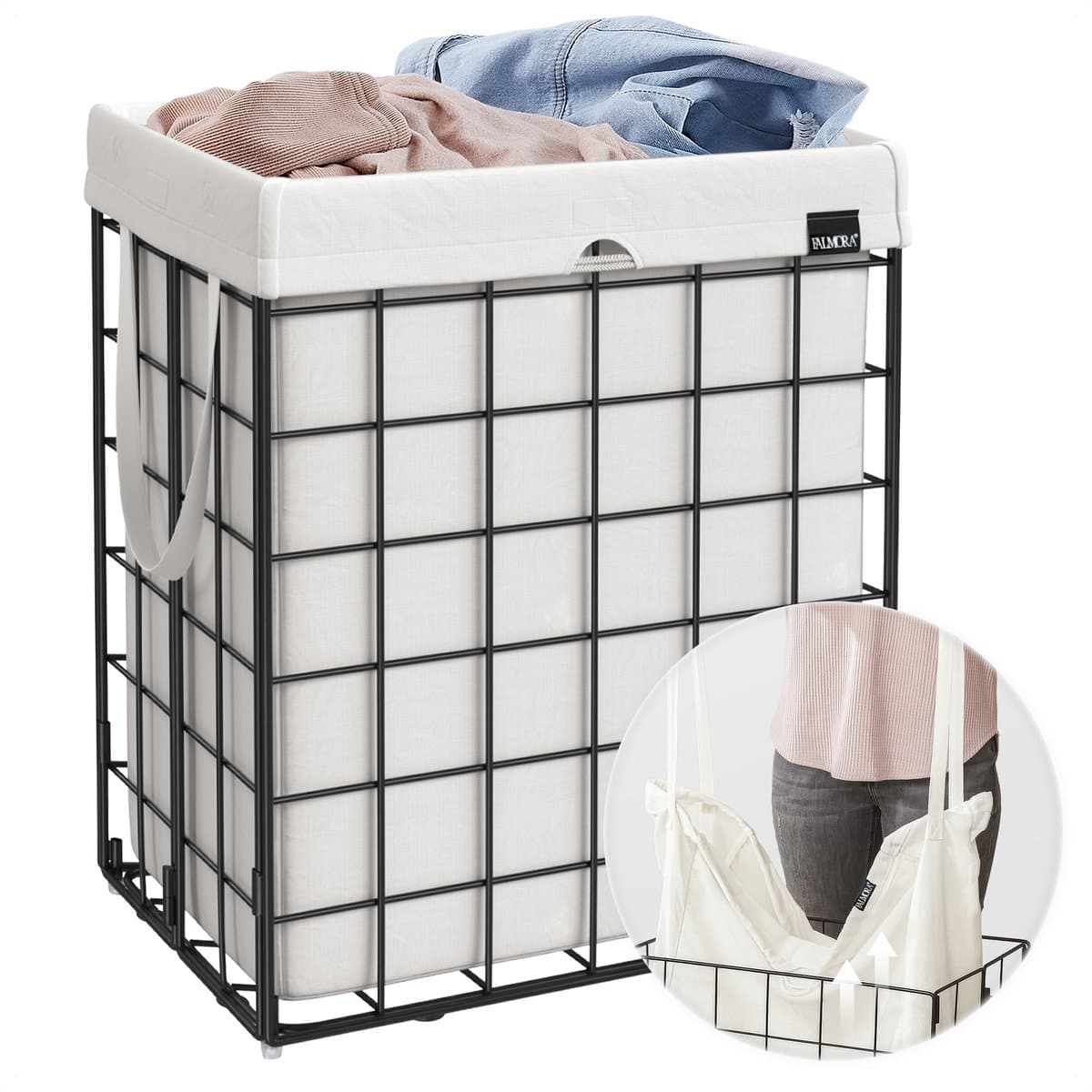 Falmora Grid Wasmand – Roestvrij Staal – Uitneembare Waszak – Wit — afbeelding 1