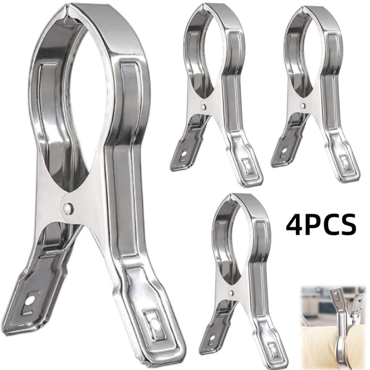 4 stuks-Wasknijpers - Kledingklemmen - Dekenklemmen - Zwembaddekselklemmen - Strandlakenklemmen - RVS - Winddicht - Geschikt voor het drogen van kleding, dekens en dekbedden - Zilver - 14*9cm — afbeelding 1