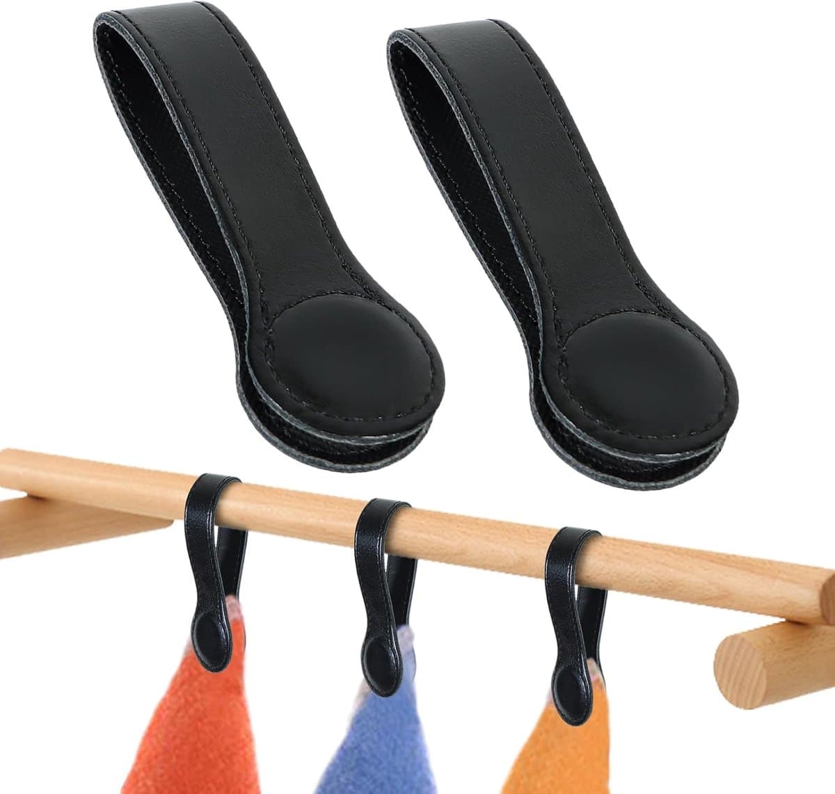 2 Stuks - Handdoek Klemmen - Handdoekklem van leer - Knijpers - Sterke Handdoekklem - Strandlaken Knijpers - Badlaken Clips - Strandlakenrek wasknijpers - Zwart — afbeelding 1
