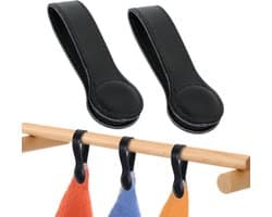 2 Stuks - Handdoek Klemmen - Handdoekklem van leer - Knijpers - Sterke Handdoekklem - Strandlaken Knijpers - Badlaken Clips - Strandlakenrek wasknijpers - Zwart — afbeelding 1