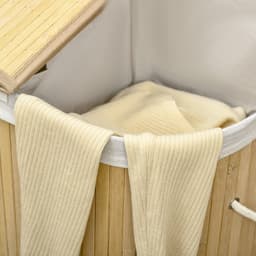 1 stuk - Wasmand met deksel - twee compartimenten - inclusief uitneembaar kledingrek - gemaakt van natuurlijk bamboe - handig voor het organiseren en opbergen van kleding — thumbnail 2