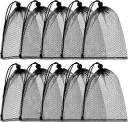 Set van 10 gaaszakjes met trekkoord - Grote nylon waszakken van gaas - Te gebruiken als cadeauzakjes, vaatwaszakjes - Met schuifbaar trekkoord - Geschikt voor keuken, sieraden, huwelijksgeschenken, huishoudelijke artikelen (30 x 40 cm) — thumbnail 1