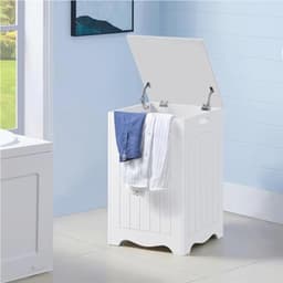 Wasmand met deksel - Wasopberger - Kleding sorteren - Veiligheidscharnieren - 96 liter - Wit — thumbnail 3