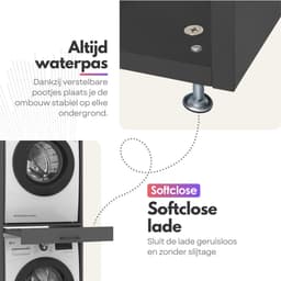 Wasmachinekast Dubbel 67x205x67cm | Ruimtebesparend & Super Stevig | Met Uitschuiflade | Voor Wasmachine en Droger | Antraciet — thumbnail 3