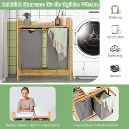 Wasmand met 2 vakken en opbergplank, uitschuifbaar en verplaatsbaar — thumbnail 3