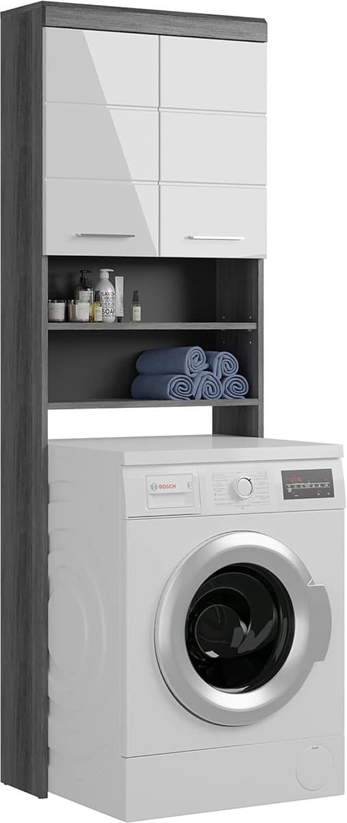 Wasmachinekast Hoogglans Wit met Rookzilver Corpus - Moderne Ombouw voor Wasmachine en Droger — afbeelding 1