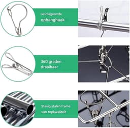 GELLDG 2 stuks sokkendroogrek - Geen boren nodig - Droogrek voor ondergoed en sokken - Hangend kledingrek voor binnen - Roestvrijstalen wasknijpers - Geschikt voor het drogen van sokken, handdoeken en handschoenen — thumbnail 3