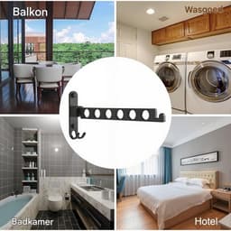 GELLDG Wasdroogrek - Wandmontage - Aluminium - Montage met boren - 6 opklapbare haken - Geschikt voor balkons, badkamers en wasruimtes - Zwart — thumbnail 2