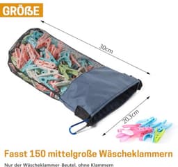 GNEGNI LIFE Wasknijperzak, hangende netwasknijperzak met haken voor hangende wasknijpers, 150 vakken, draagbare wasknijperzak, sneldrogende tas voor wasknijpers (blauw) — thumbnail 5