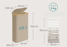Vedder House - Wasmand - Wasmand met deksel - Beige - 65 liter - Smal - Opvouwbaar - Verwijderbare waszak — thumbnail 2