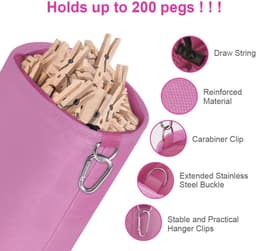 Grote Peg Bag met Sluitkoord en Hanghaak - Perfect voor Waskleding Pinnen en Organisatie — thumbnail 3
