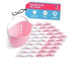 Zachte Wasknijpers met Mandje - 40 Stuks Roze-Wit