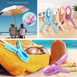 24 stuks - Stevige wasknijpers voor thuisgebruik - Dekbedclips - Plastic klemmen voor het drogen van lakens - Wasknijpers - Wit + Blauw + Roze + Lichtroze - Handdoekclips voor strandstoelen — thumbnail 3
