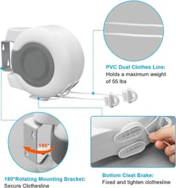 Uitschuifbare Waslijn Dubbel PVC 26 Meter - Ruimtebesparend Voor Binnen en Buiten — thumbnail 5